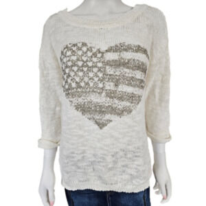 American Rag USA Flag Heart 3/4 Sleeve Knit Sweater Size M